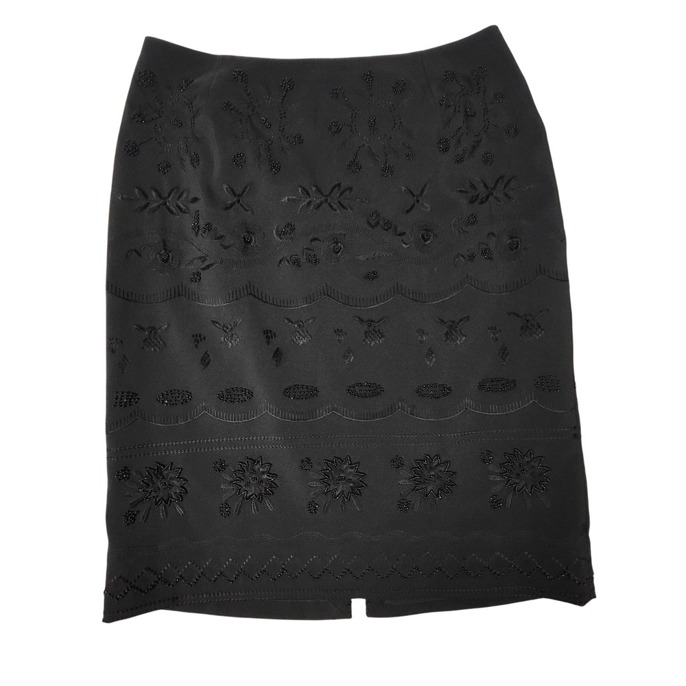 N Company Women's 12 Black Beaded Embroidered Pencil Skirt‎ Cocktail Dressy